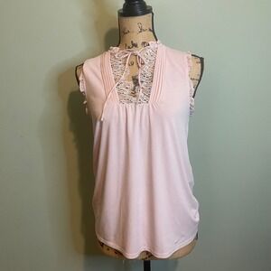 Express Womens Romantic Feminine Ruffle Lace Trim Blouse Light Pink Size XS